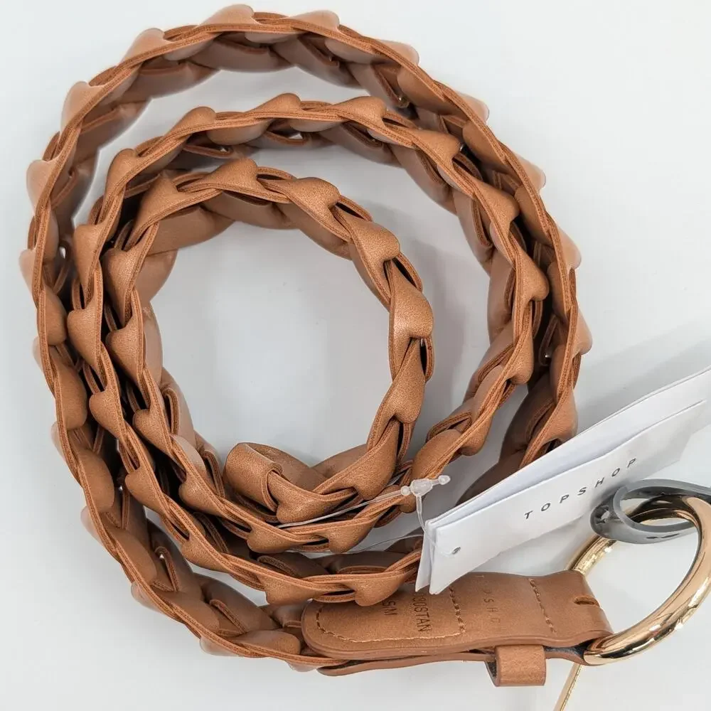 Womens Tan Woven Vegan Leather Belt Size S/M